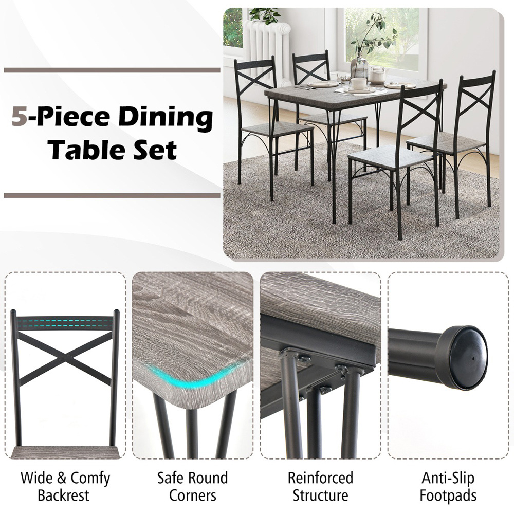 Costway 4 Seater Metal Frame Dining Set Grey Image 5