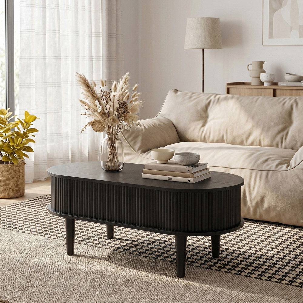 Living and Home Black Oval Lift-Top Coffee Table with Hidden Storage Image 8