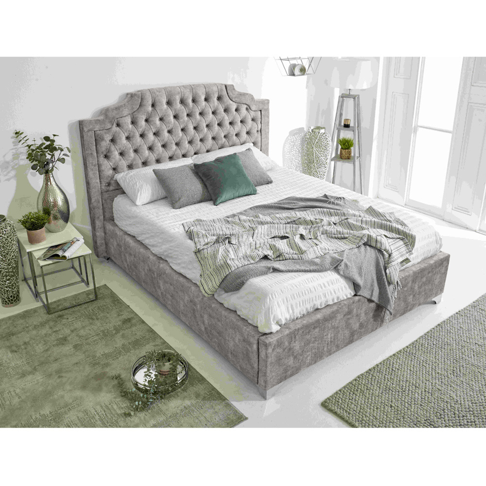 Eleganza Ryker Small Double Silver Oakland Fabric Bed Frame with Chesterfield Headboard Image 4