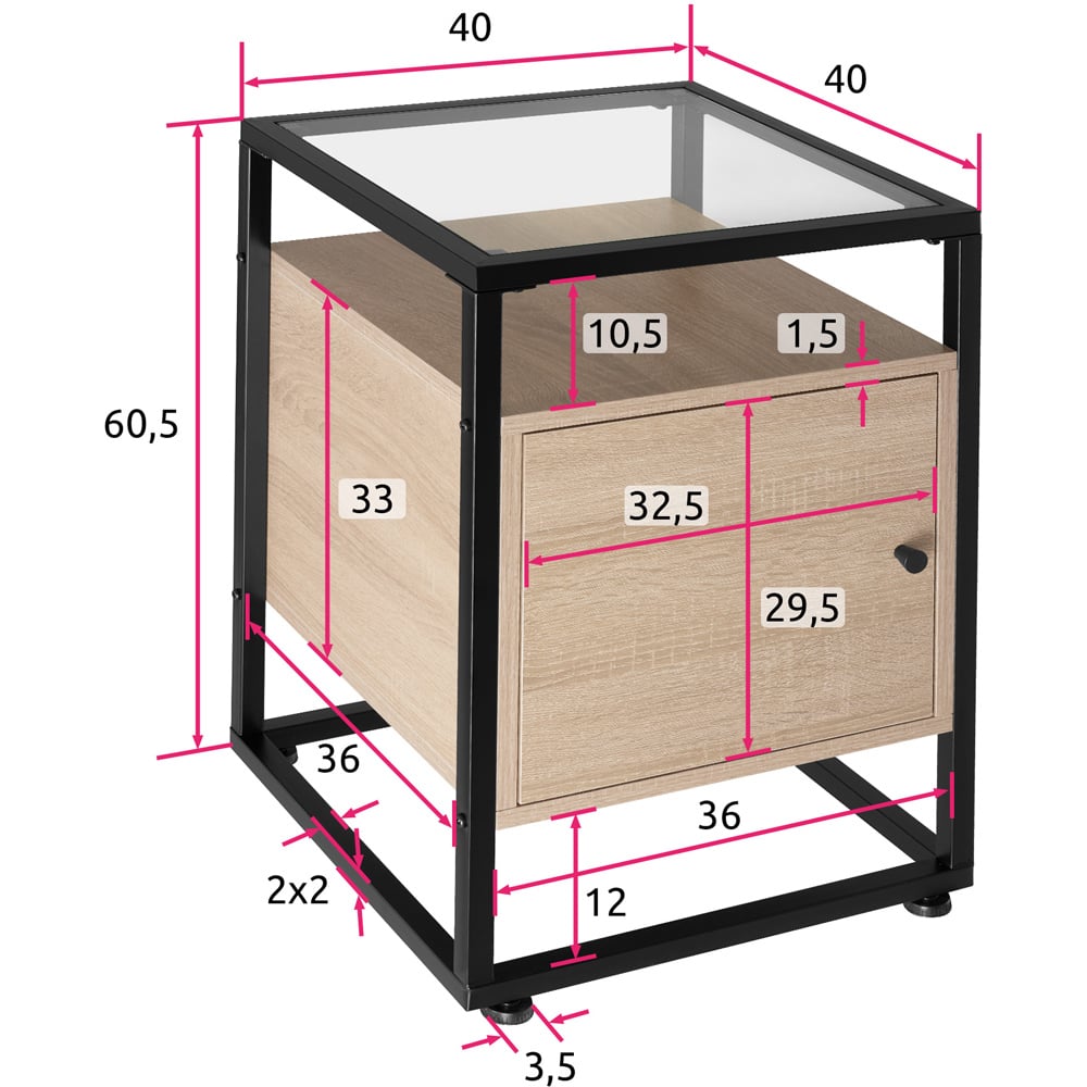 tectake Dudley 3 Shelf Light Wood Oak Sonoma Nightstand Image 9