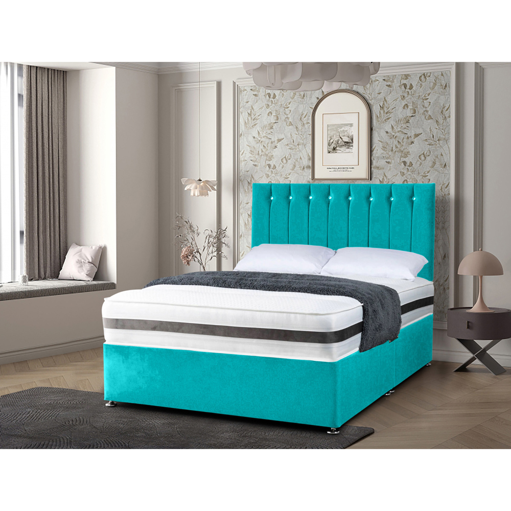 Eleganza Home Cocoon Single Teal Plush Velvet Divan Bed with Headboard Image 2