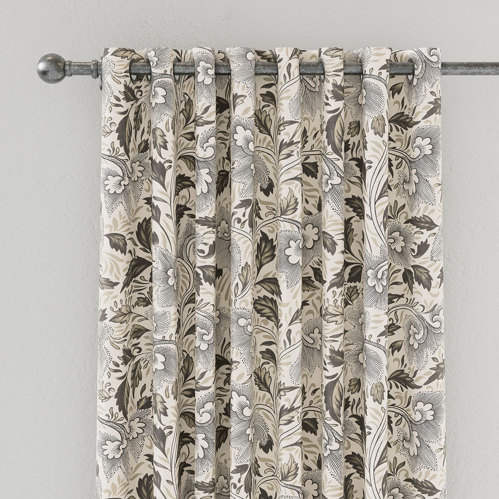 V&A Ornamental Bloom Linen and Grey Lined Blackout Pencil Pleat Curtains 229 x 229cm Image 2