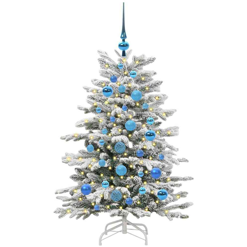 vidaXL Pre-Lit Blue Baubles White Artificial Snow Flocked Christmas Tree 4ft Image 1