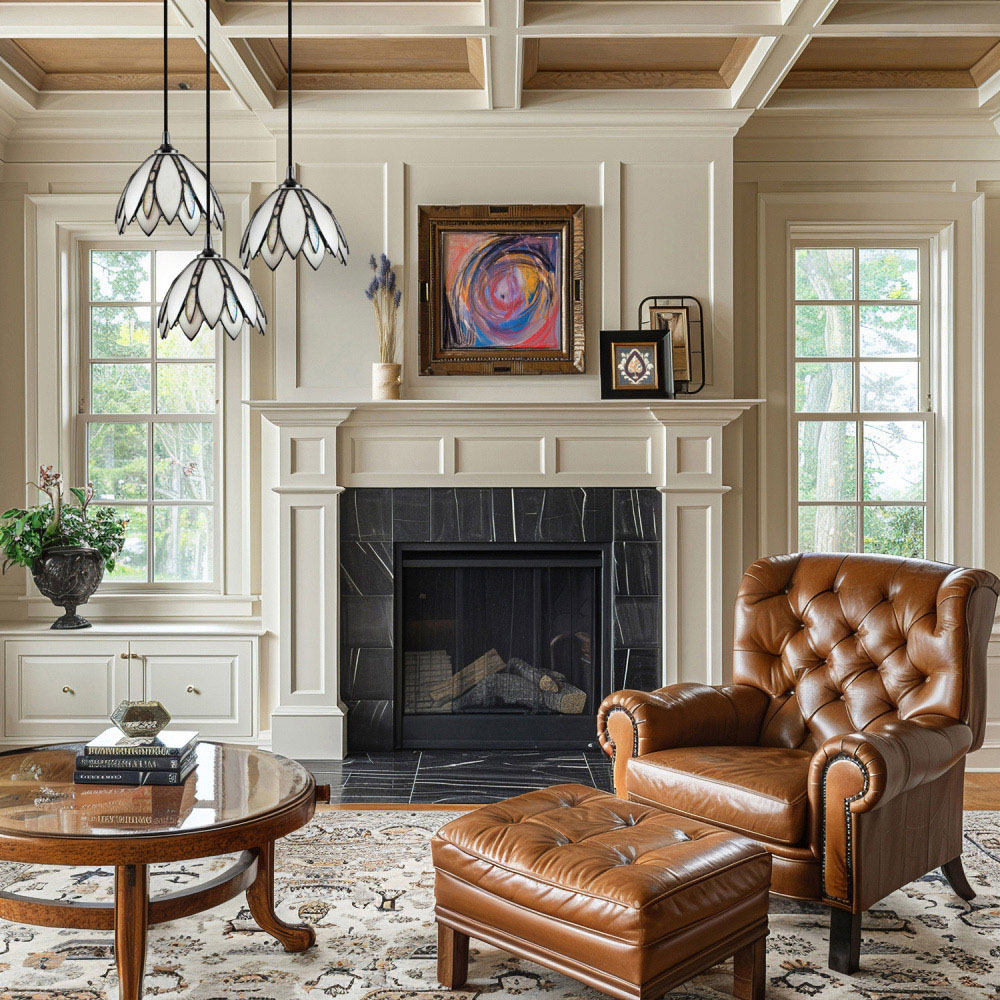 Happy Homewares White Stained Floral Petal Glass Tiffany Pendant Lamp Shade Image 2