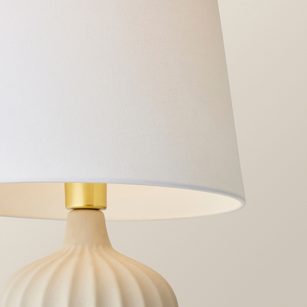 ValueLights Serena Natural Tapered Linen Lamp Shade Ribbed Ceramic Beige LED Table Lamp Image 3