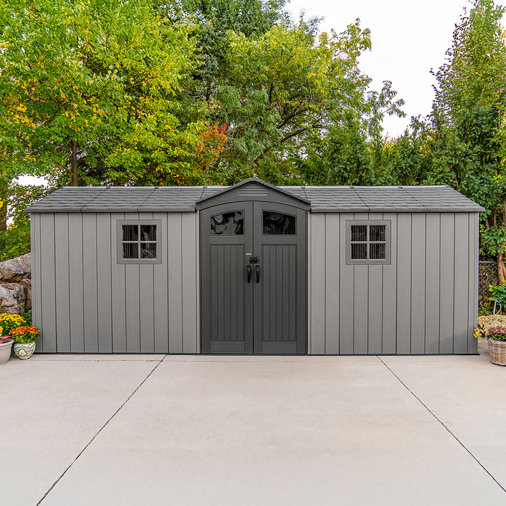 Lifetime Products 19 x 7ft Grey Side Entry Apex Garden Storage Shed Image 2