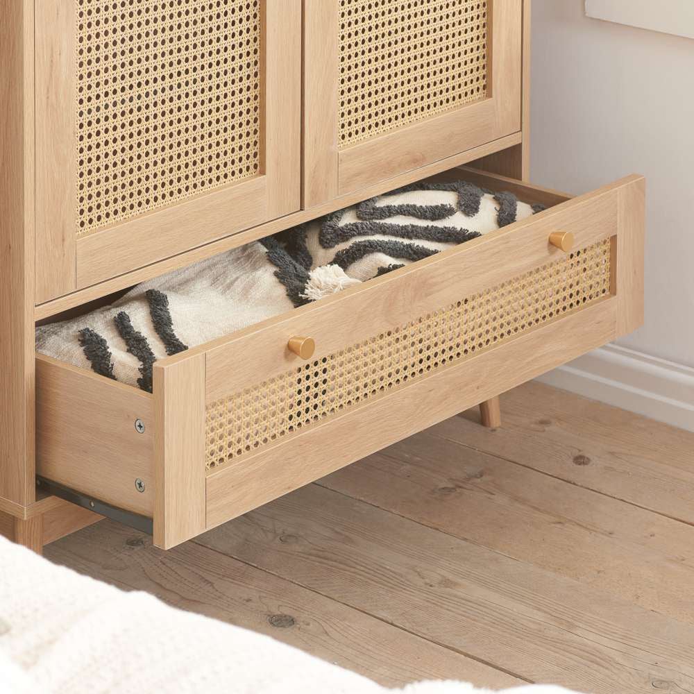 Croxley 2 Door Single Drawer Oak Rattan Wardrobe Image 8