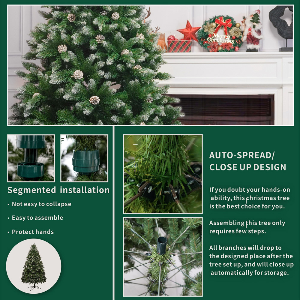 Abrihome White and Green Snowflake Spray Belt Pine Cone Artificial Christmas Tree 5ft Image 6