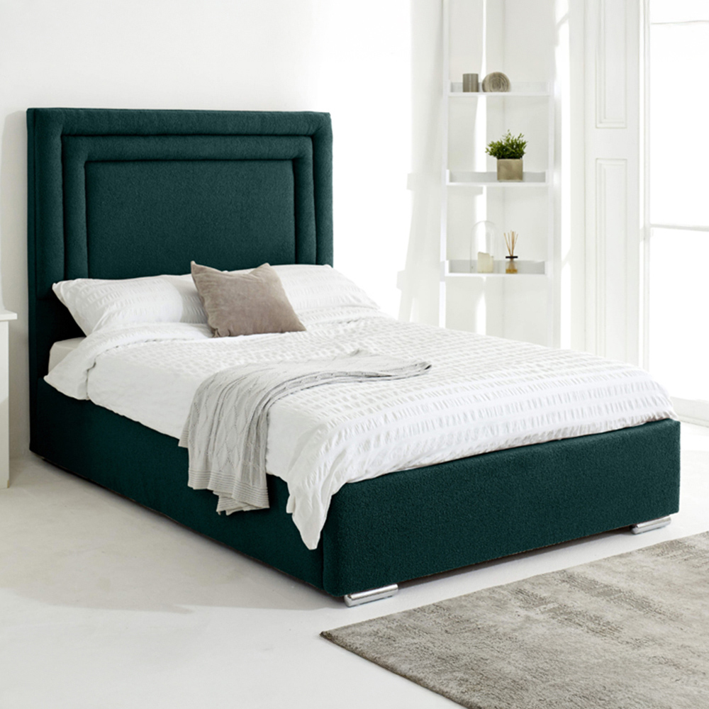 Eleganza Santiago Double Green Arlington Fabric Bed Frame with Boxed Headboard Image 1
