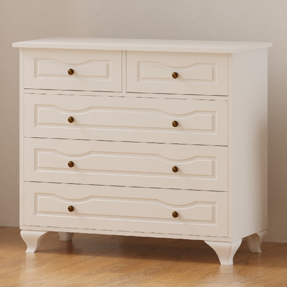 Evu Chloe 5 Drawer White Chest of Drawers Image 1