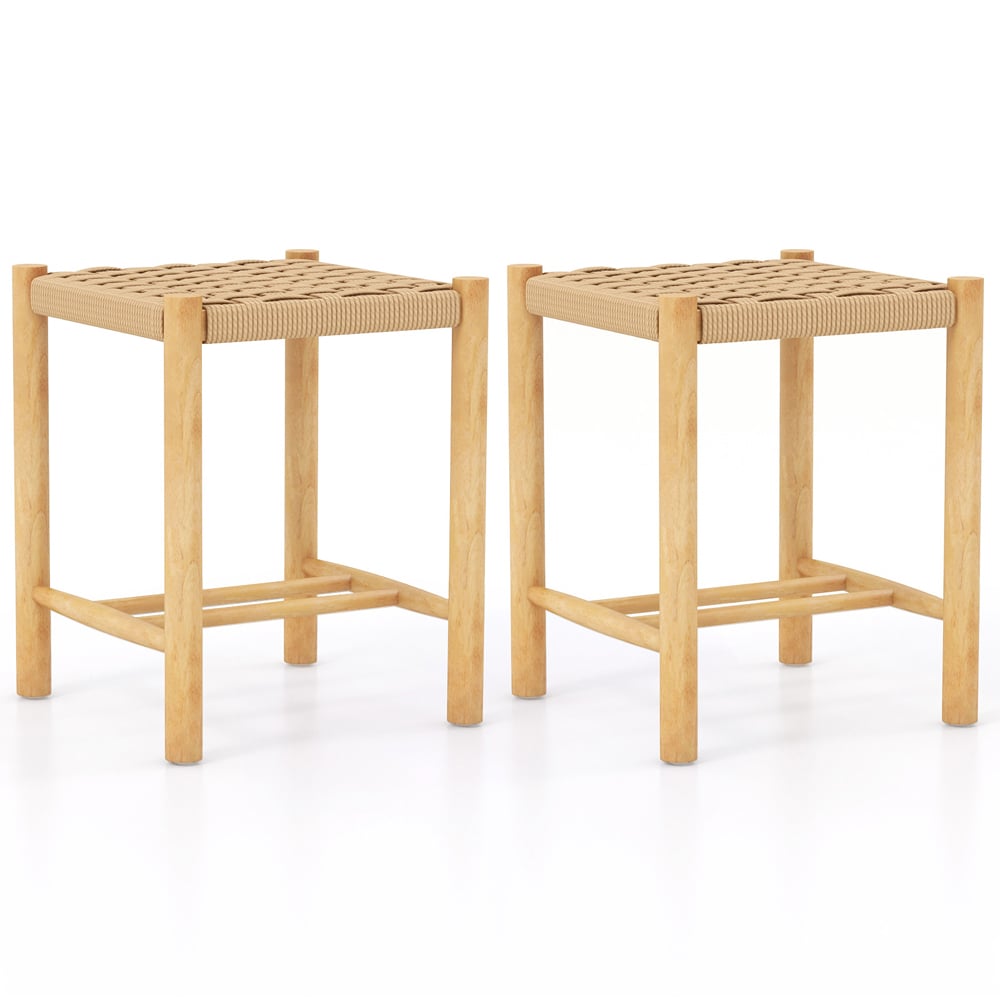 Costway Woven Paper Rubber Wood Frame Dining Stool Set of 2 Image 2