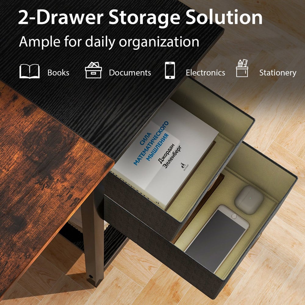 Costway 2 Drawer Office Desk with Hanging Hook Image 6