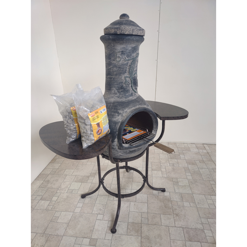 Gardeco BBO-C8IGUA.73 Grill Lava Stones and Cradle Clay Chiminea BBQ Bundle Image 5