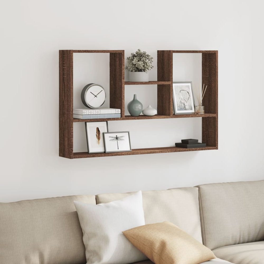 vidaXL 4 Shelf Brown Oak Floating Wall Shelf Image 2
