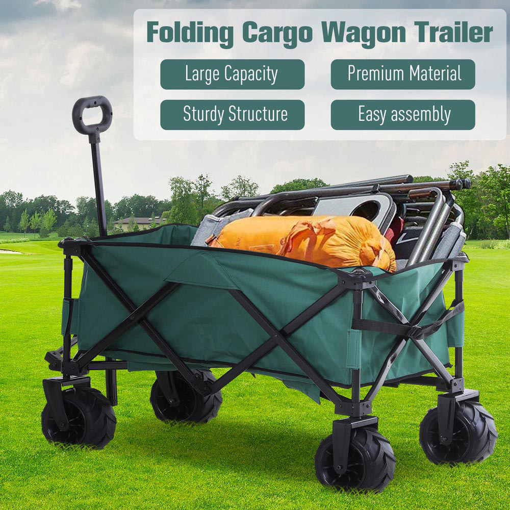 Outsunny Green Pull Along Cart Folding Cargo Wagon Trolley Image 3