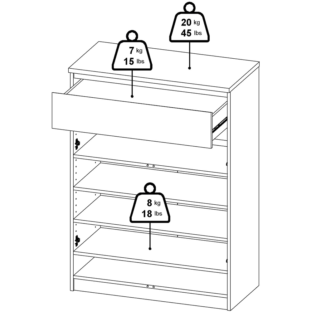 Florence 2 Door Single Drawer Jackson Hickory Oak and White Shoe Cabinet Image 7