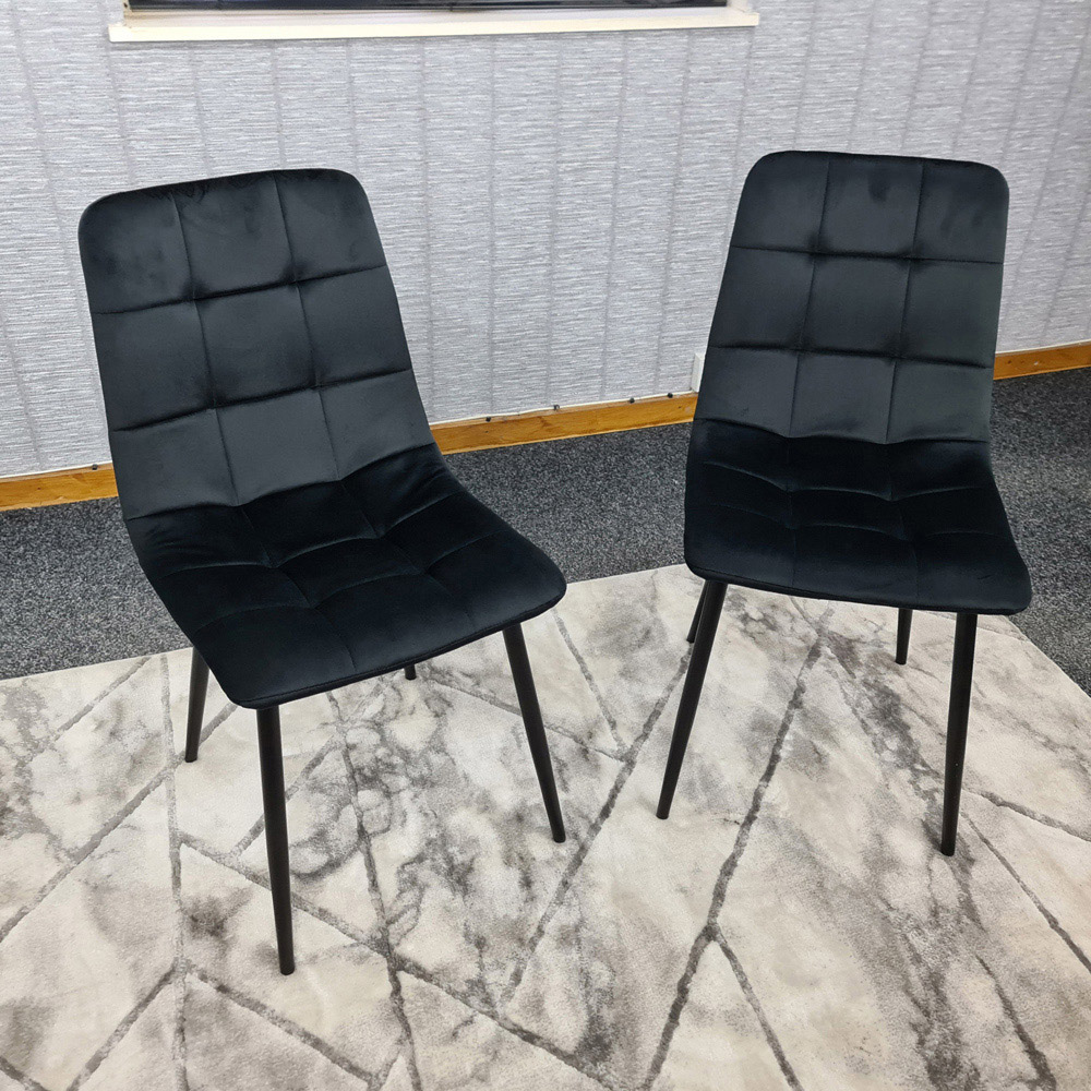 Denver Set of 2 Black Velvet Dining Chairs Image 2