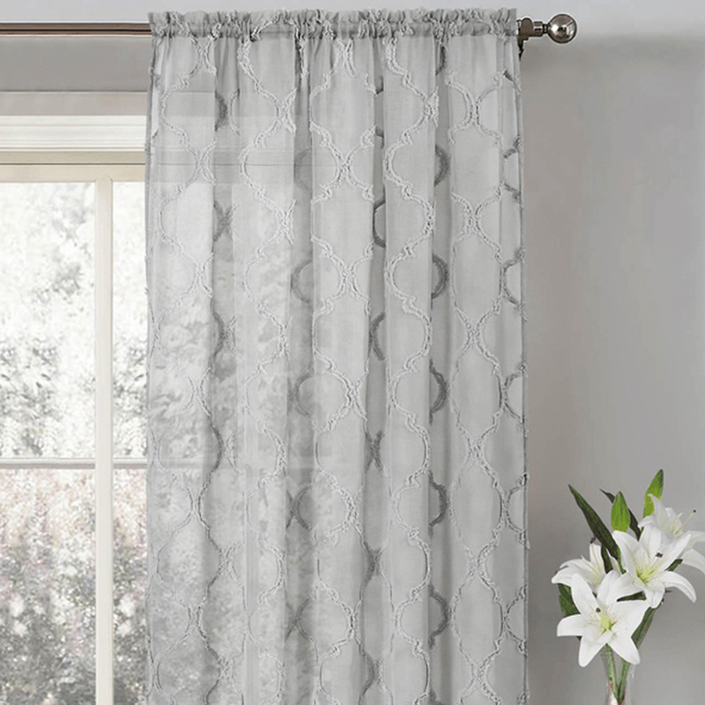 Velosso Tufted Grey Mariella Sheer Voile Panel Curtain 150 x 122cm Image 2