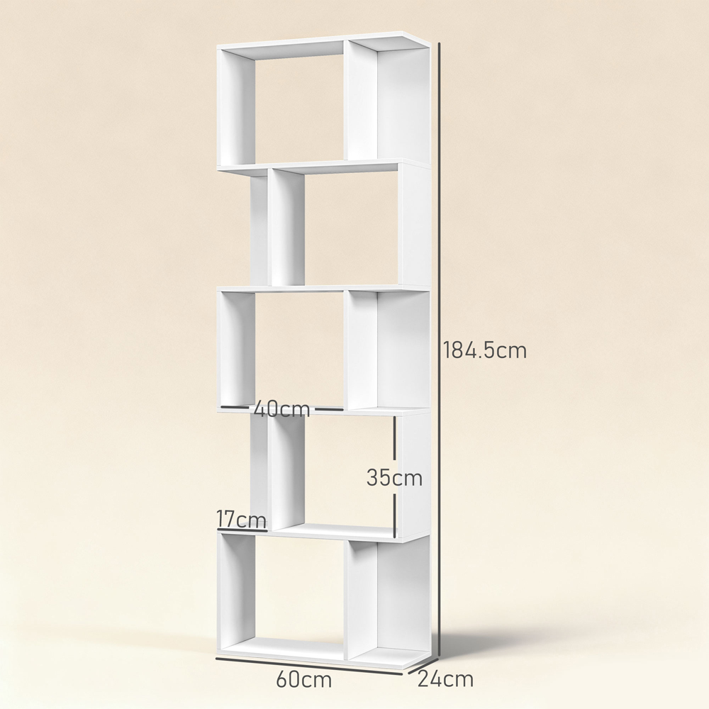 Portland 5 Shelf White S-Shaped Bookcase  Image 9
