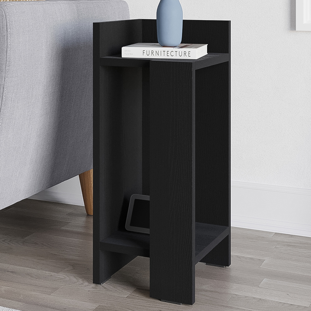 Decortie Elos 2 Shelf Black Wooden Left Side Bedside Table Image 1