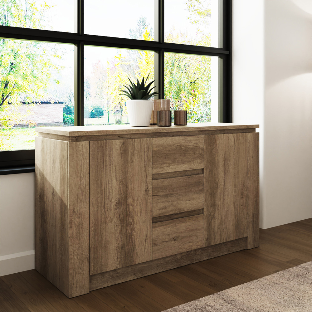 GFW Canyon 2 Door 3 Drawer Oak Grey Sideboard Image 7