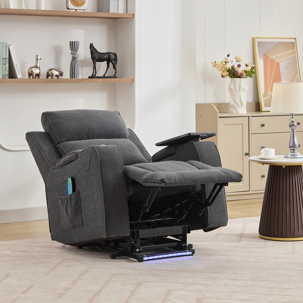 Artemis Home Cowley Dark Grey Boucle Massage and Heat Electric Riser Recliner Chair Image 8