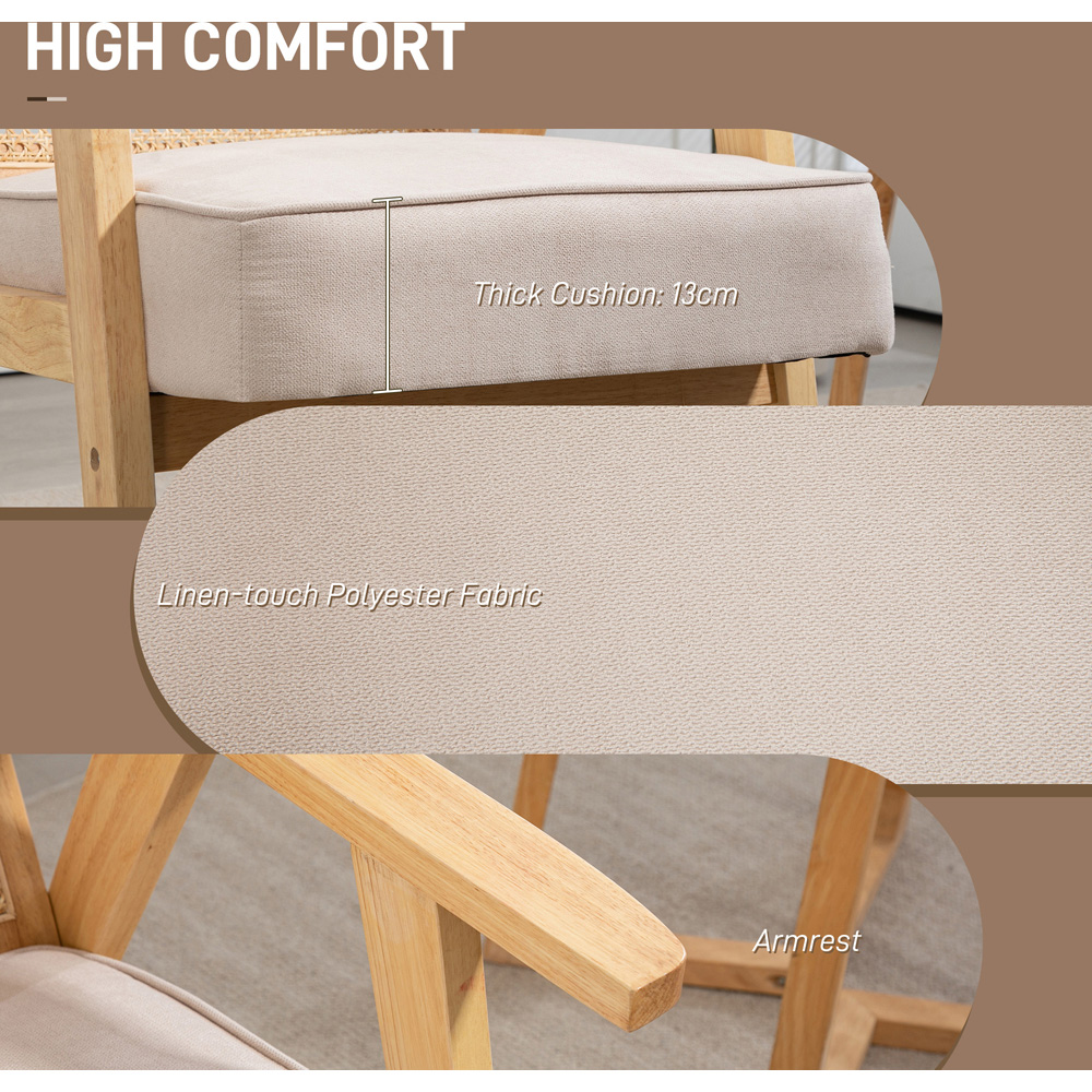 Portland Natural Fabric Accent Chair with Rattan Back Image 6