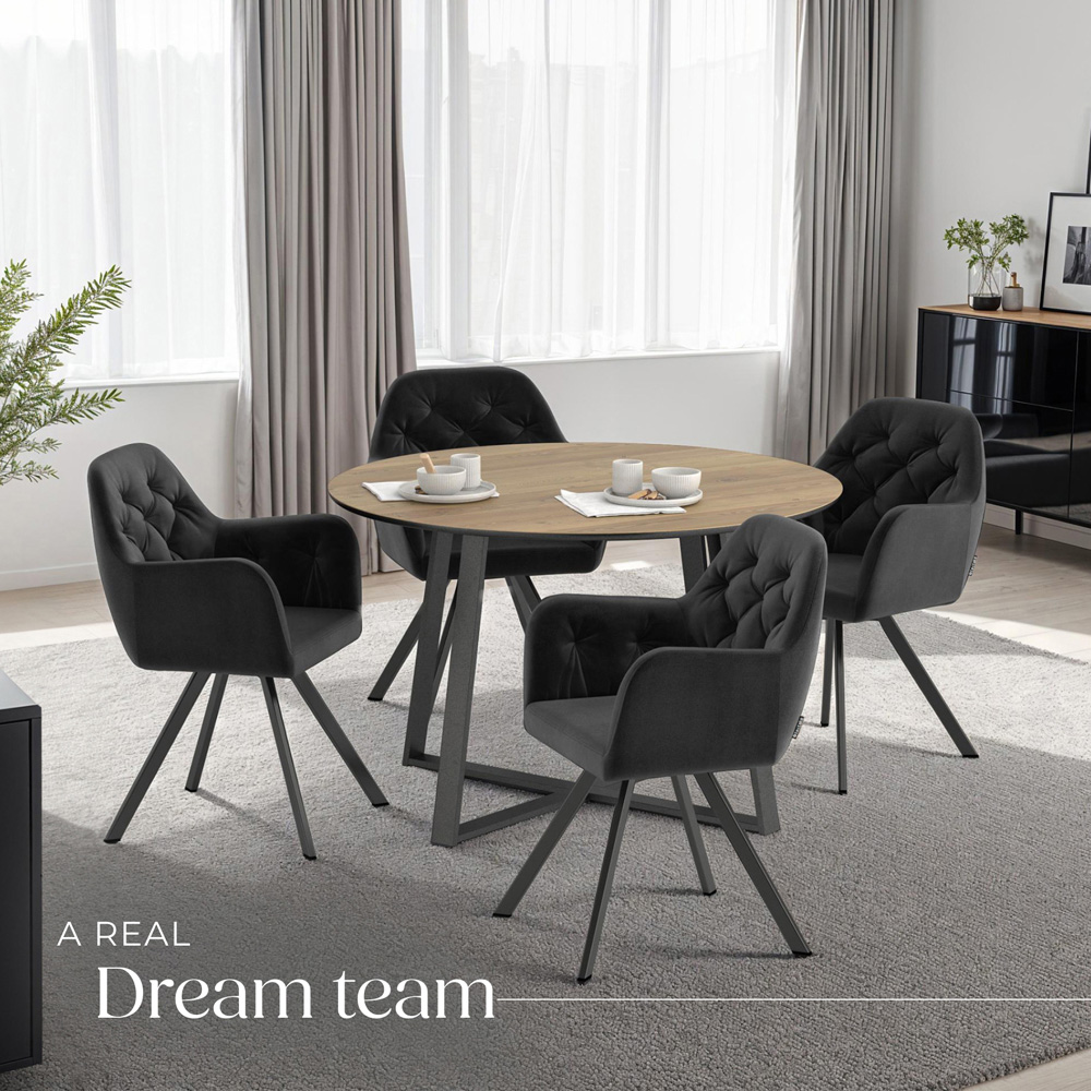 tectake Lucia Black Padded and Quilted Swivel Armchair Set of 4 Image 8