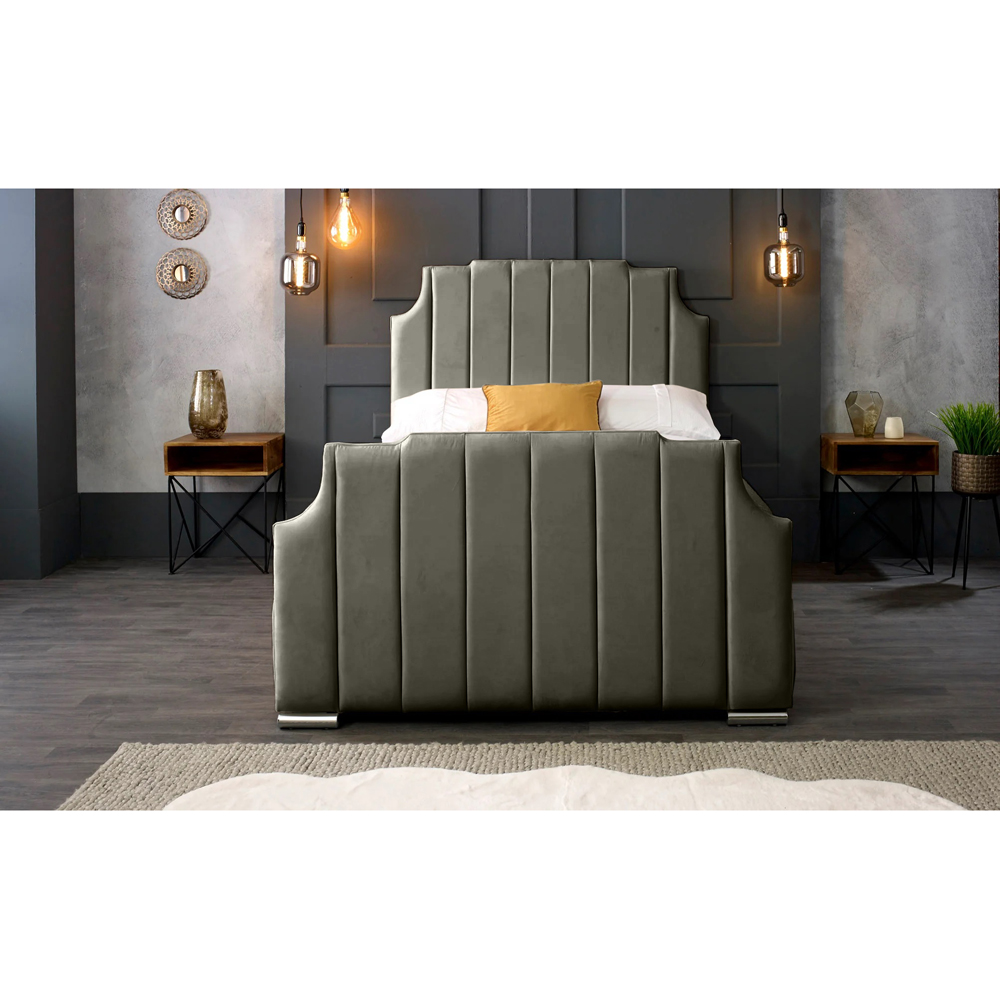 Eleganza Home Nelson King Size Grey Plush Velvet Bed Frame with Headboard Image 5
