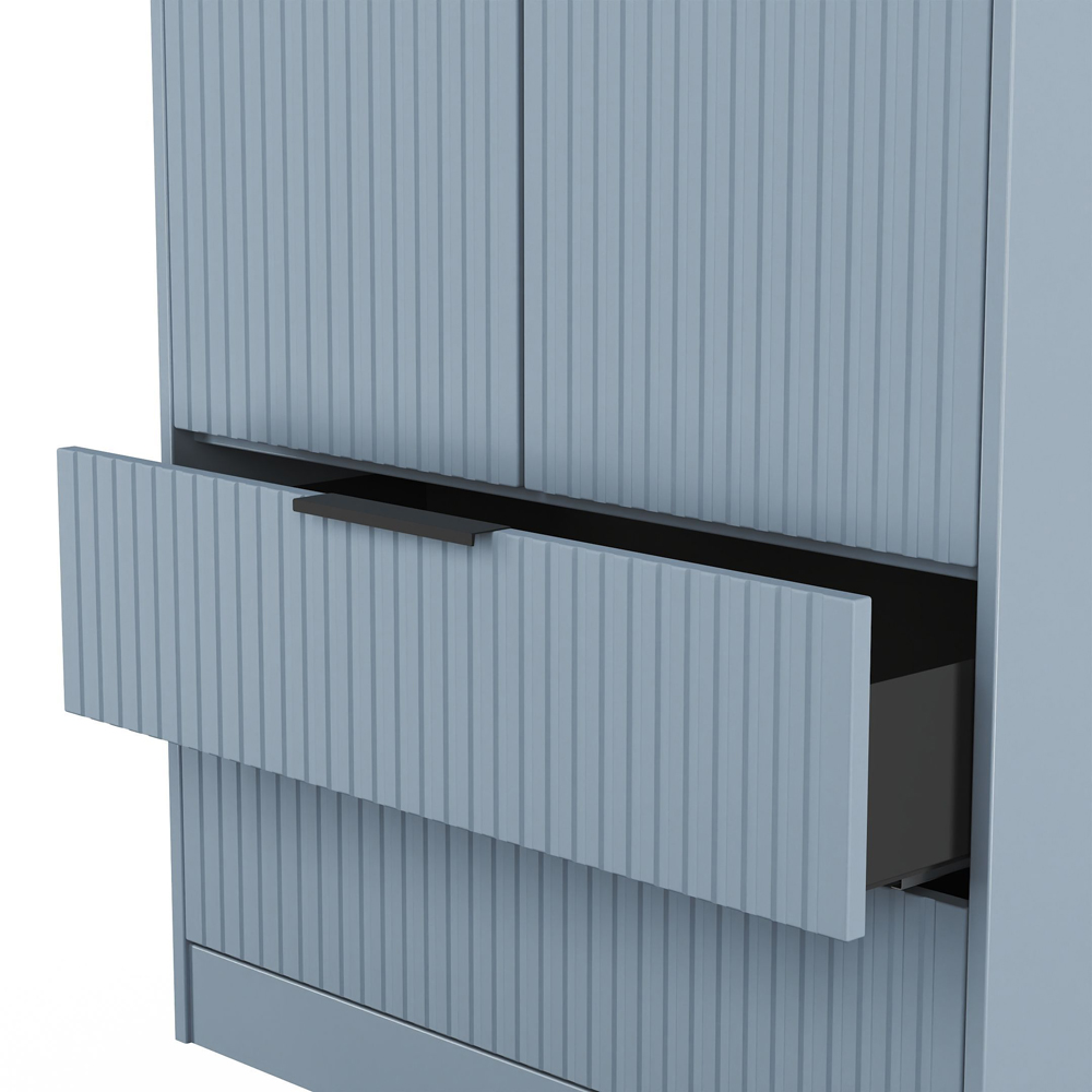Crowndale Fluted 2 Door 2 Drawer Denim Blue Tall Wardrobe Ready Assembled Image 7