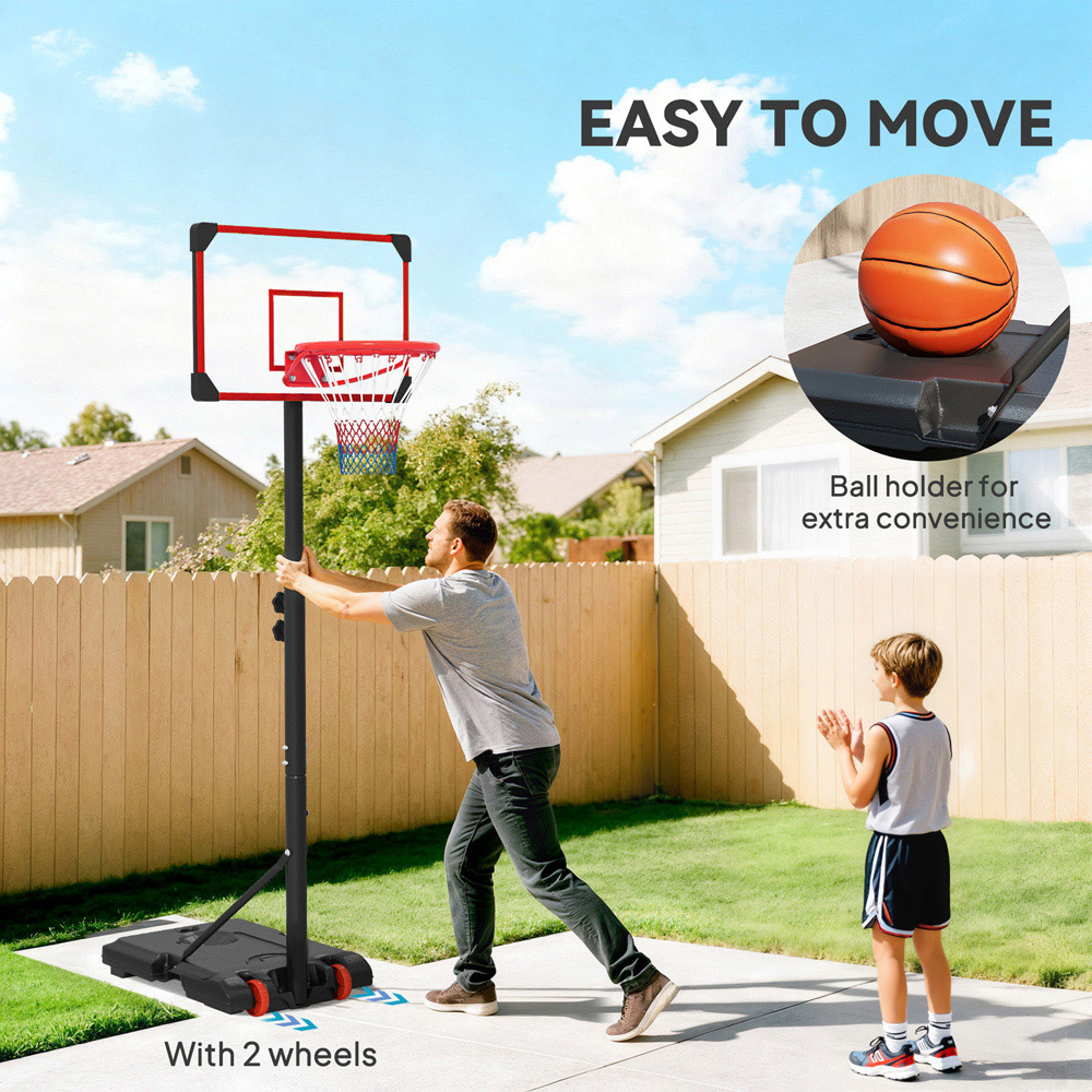 SPORTNOW Red Height Adjustable Basketball Hoop Stand with Wheels 180-210cm Image 6