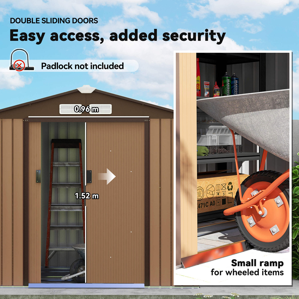 Outsunny 7 x 4ft Light Brown Metal Apex Garden Shed Image 4
