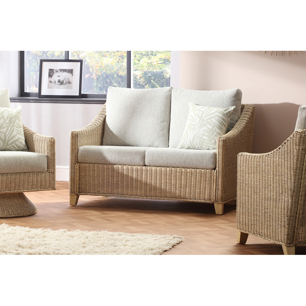 Desser Dijon 2 Seater Natural Rattan Cane Pebble Fabric Sofa Image 3