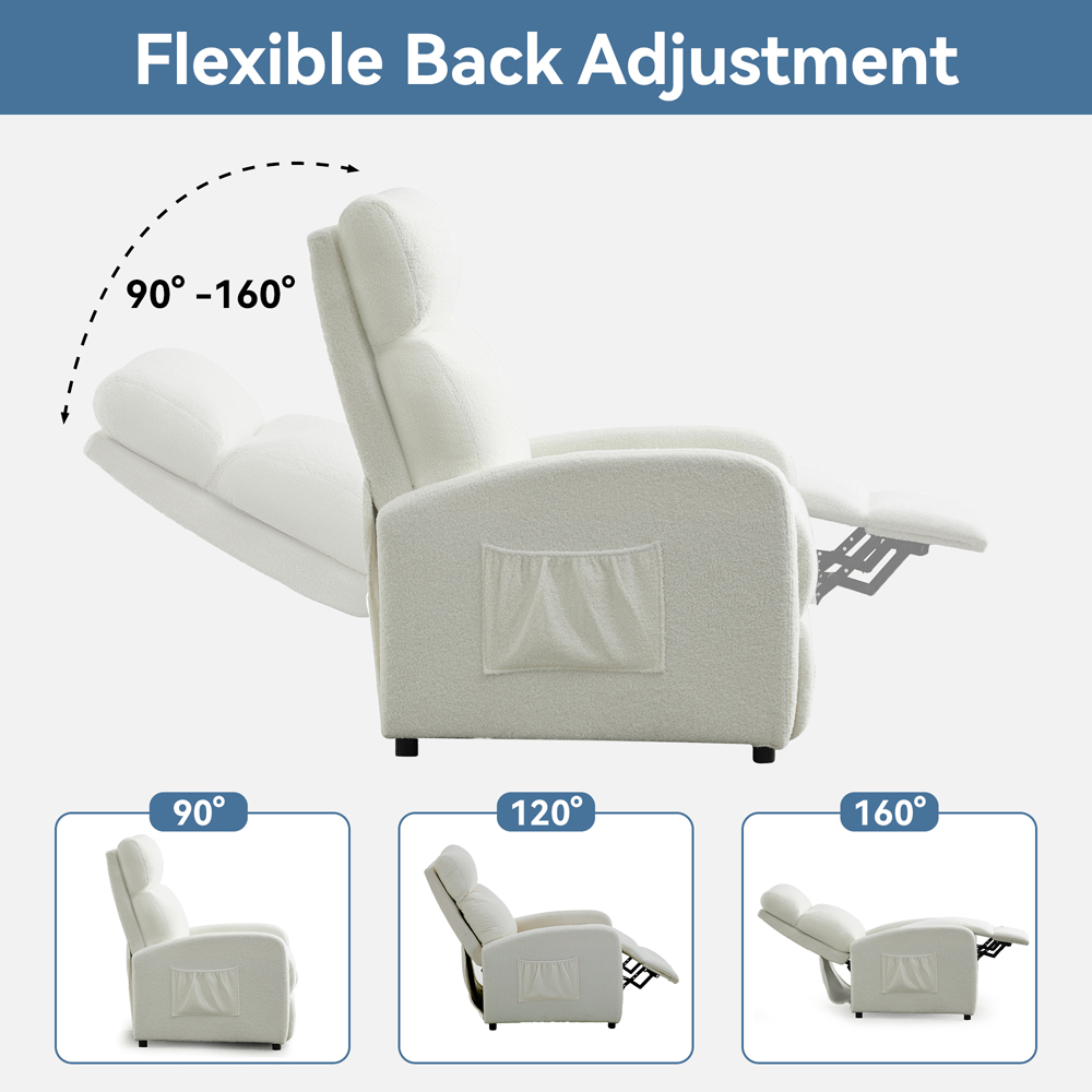 Teddy Fabric Cream and White Recliner Pushback Adjustable Arm Chair Image 8