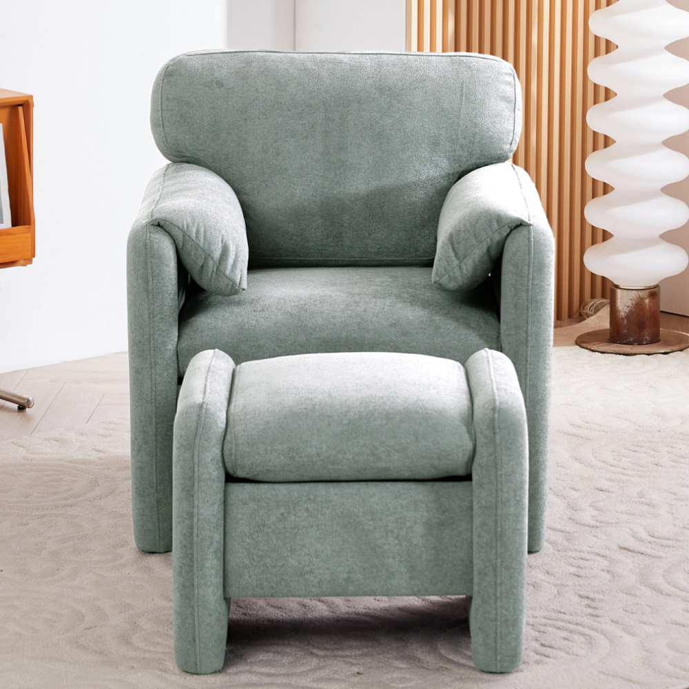 Living and Home Grey Chenille Upholstered Armchair with Footstool Image 7