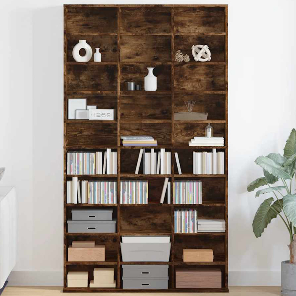 vidaXL 30 Shelf Smoked Oak CD Cabinet Image 1