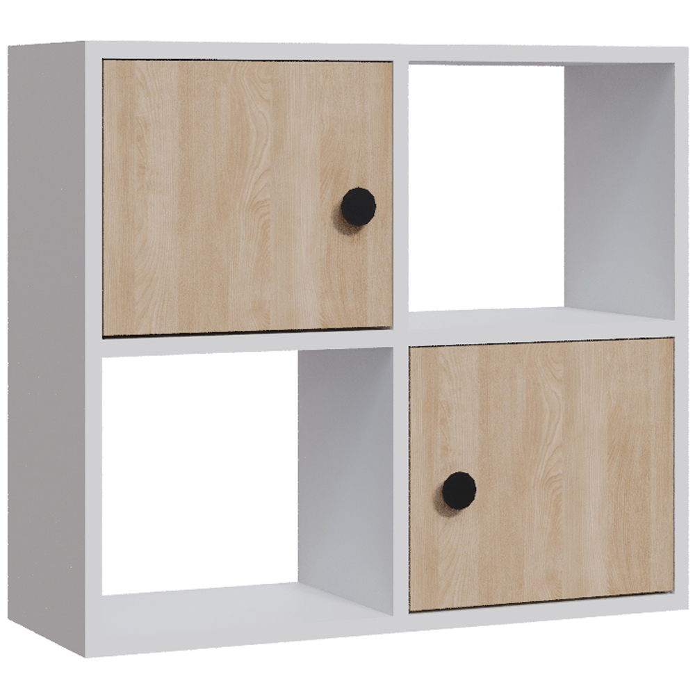 Decorotika Tuttle 2 Door 2 Open Shelf White and Oak Bookcase Image 2