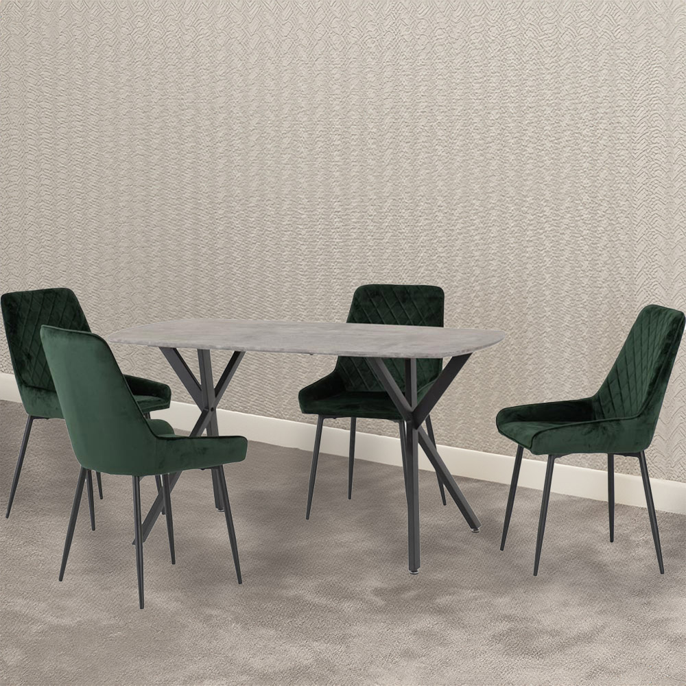 Seconique Athens Avery 4 Seater Dining Set Concrete and Emerald Green Image 1