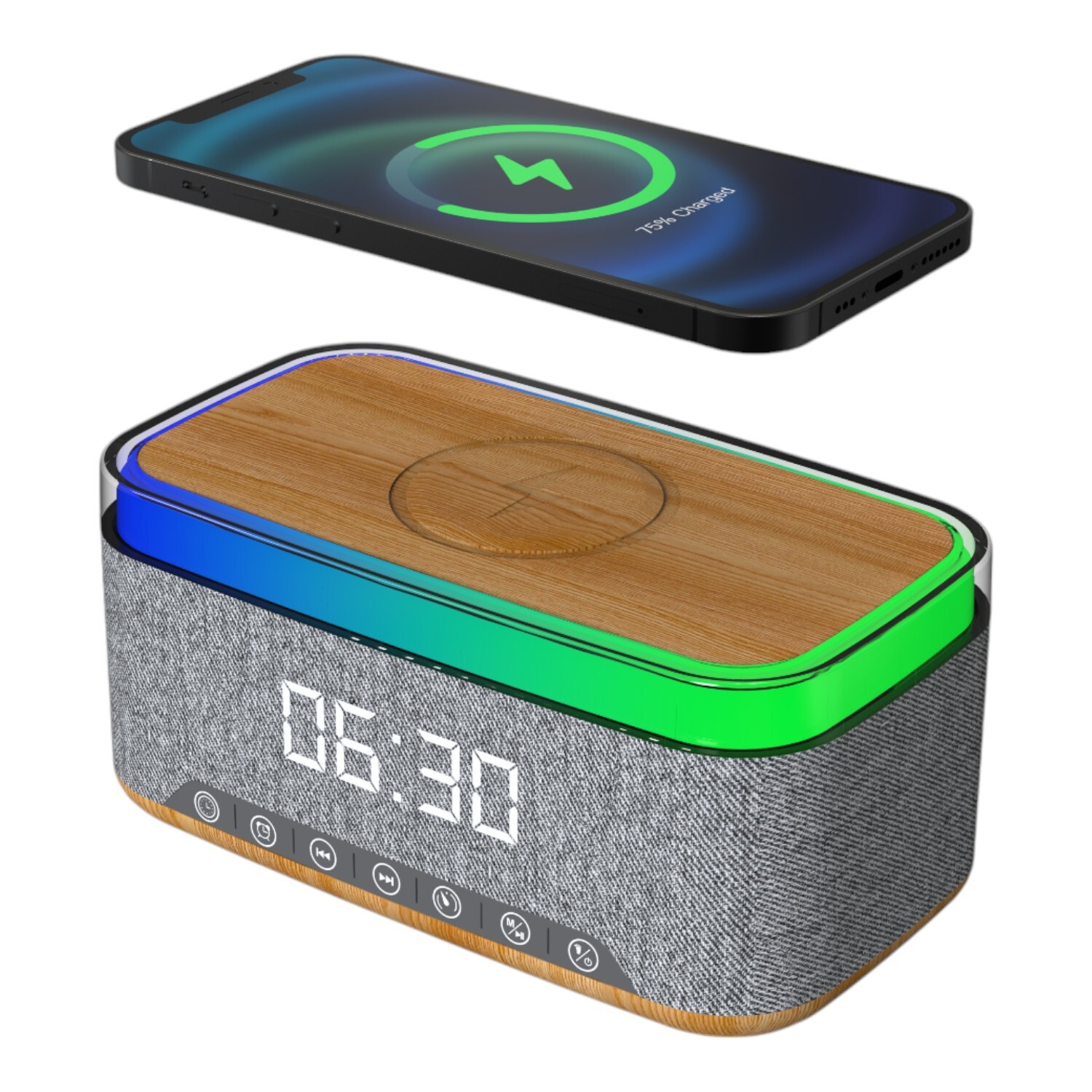 3 in 1 Alarm Clock Speaker and Charger - Grey Image 1