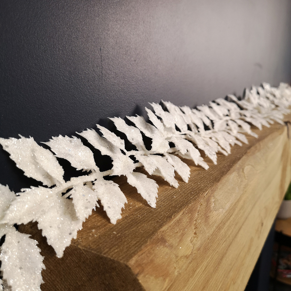 Samuel Alexander White Glitter Leaf Christmas Garland 180cm Image 6