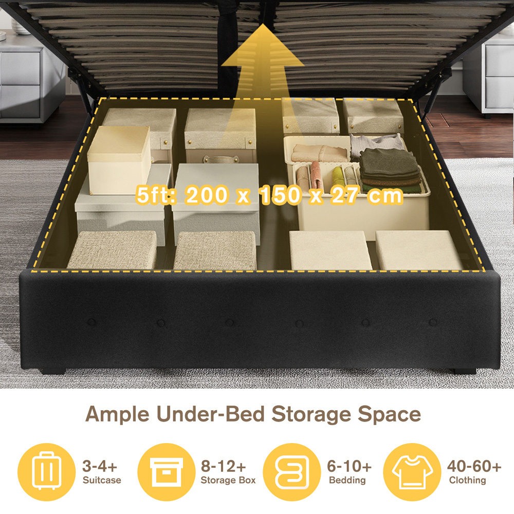 Brooklyn King Size Black Fabric Ottoman Storage Bed Image 5