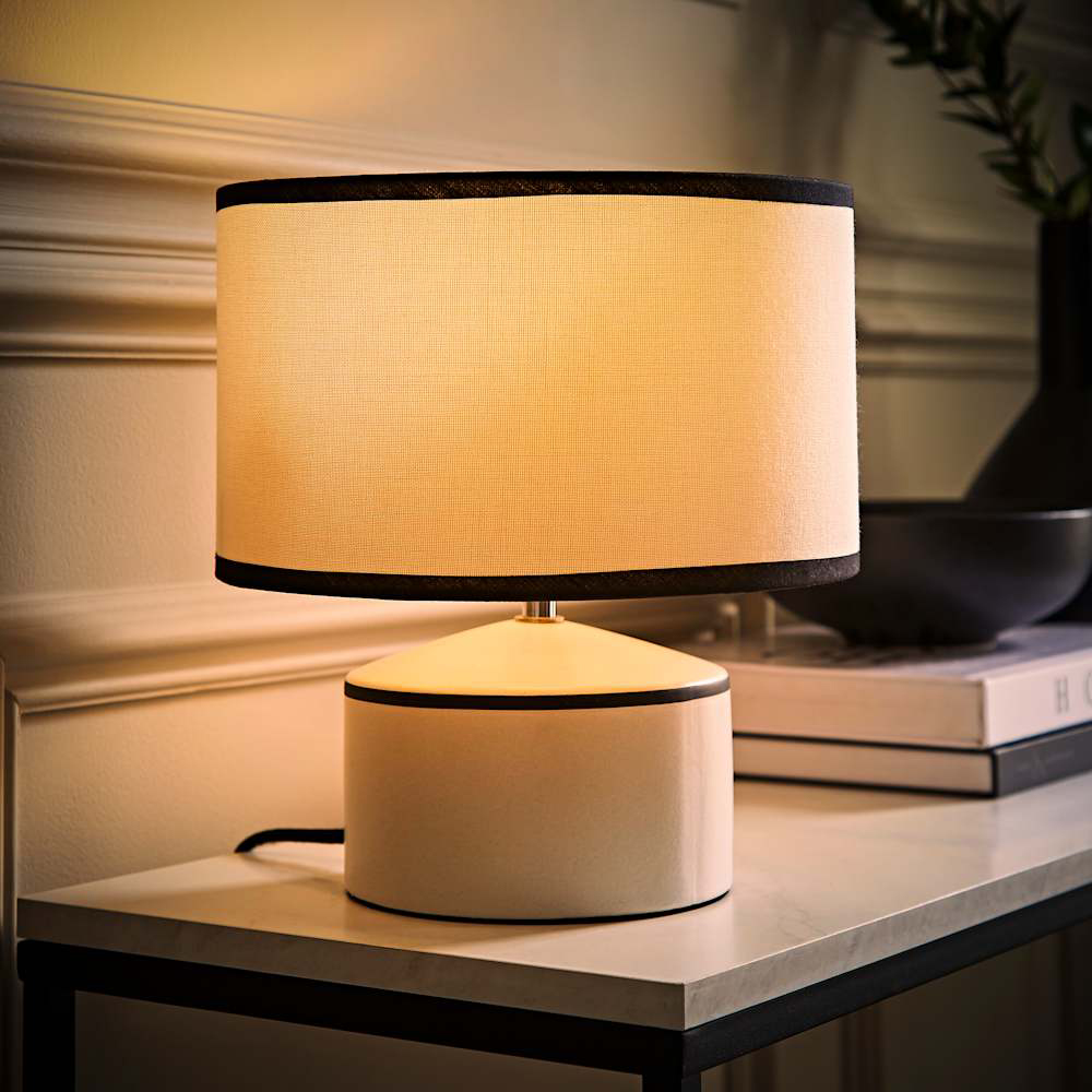 ValueLights Julia Black Trim Ceramic Table Lamp with Linen Shade and Bulb Image 2
