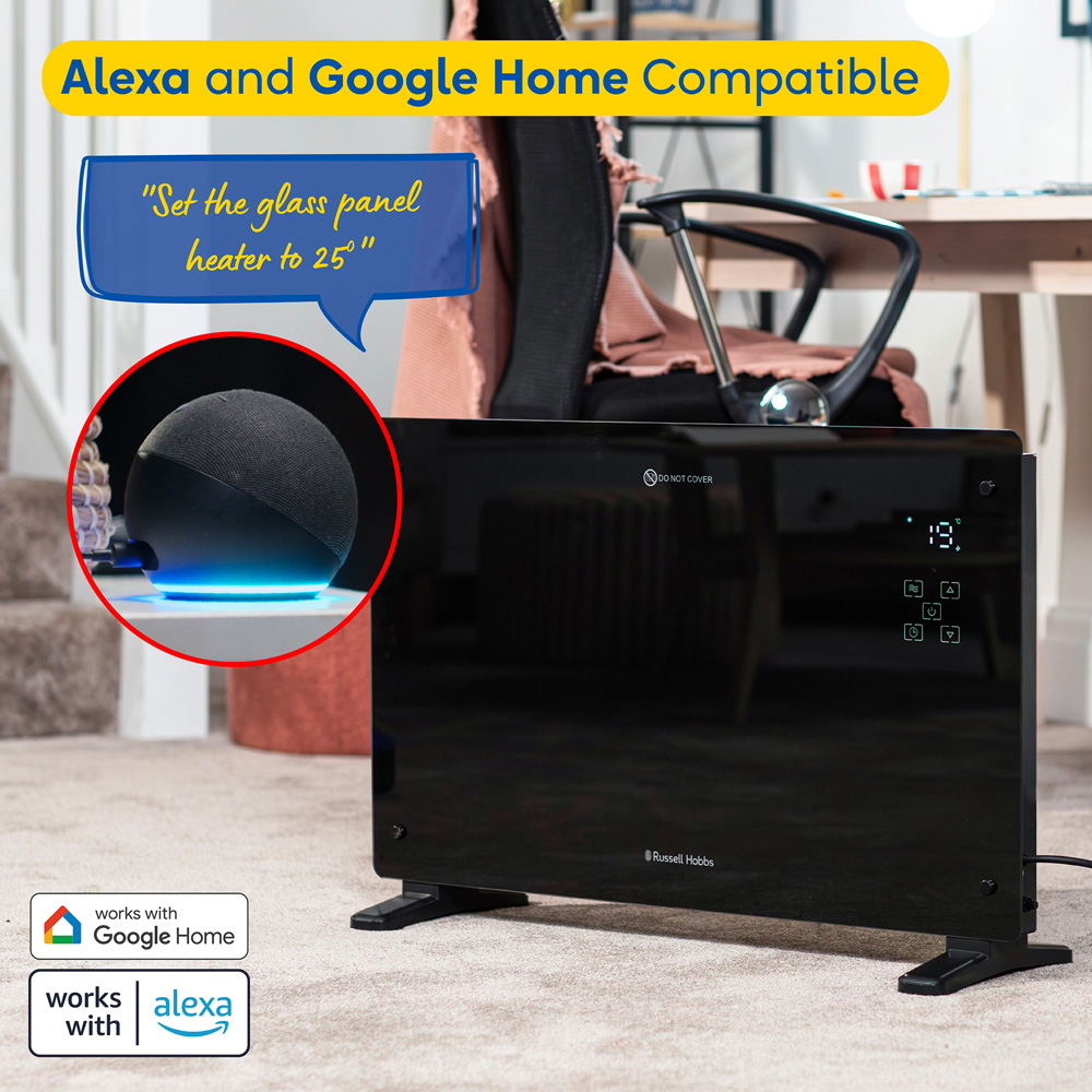 Russell Hobbs Black Smart Wi-Fi Glass Panel Heater with Attachable Feet and Remote 2000W Image 5