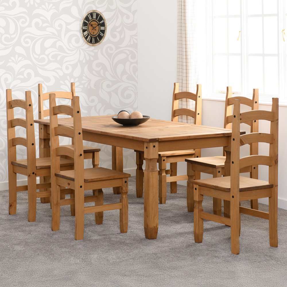 Seconique Corona Distressed Waxed Pine 6 Seater Dining Table Set Image 1