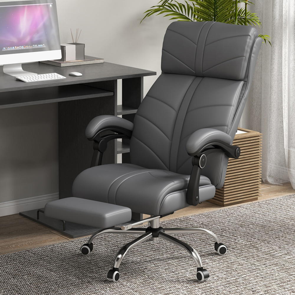 Portland Grey PU Leather Vibration Massage and Heat Office Chair with Footrest Image 1