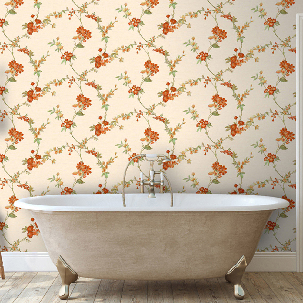 Design ID Flower Trail Cream and Orange Wallpaper Image 4