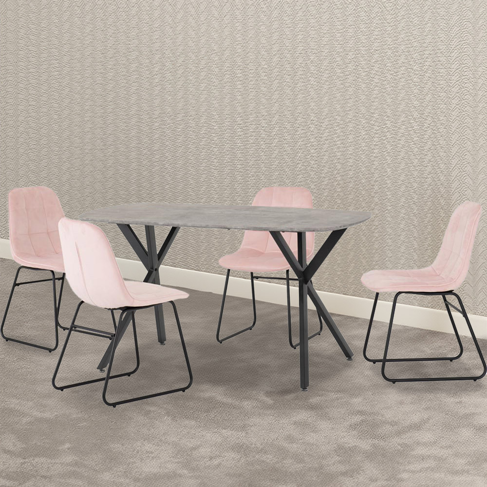 Seconique Athens Lukas 4 Seater Dining Set Concrete and Baby Pink Image 1