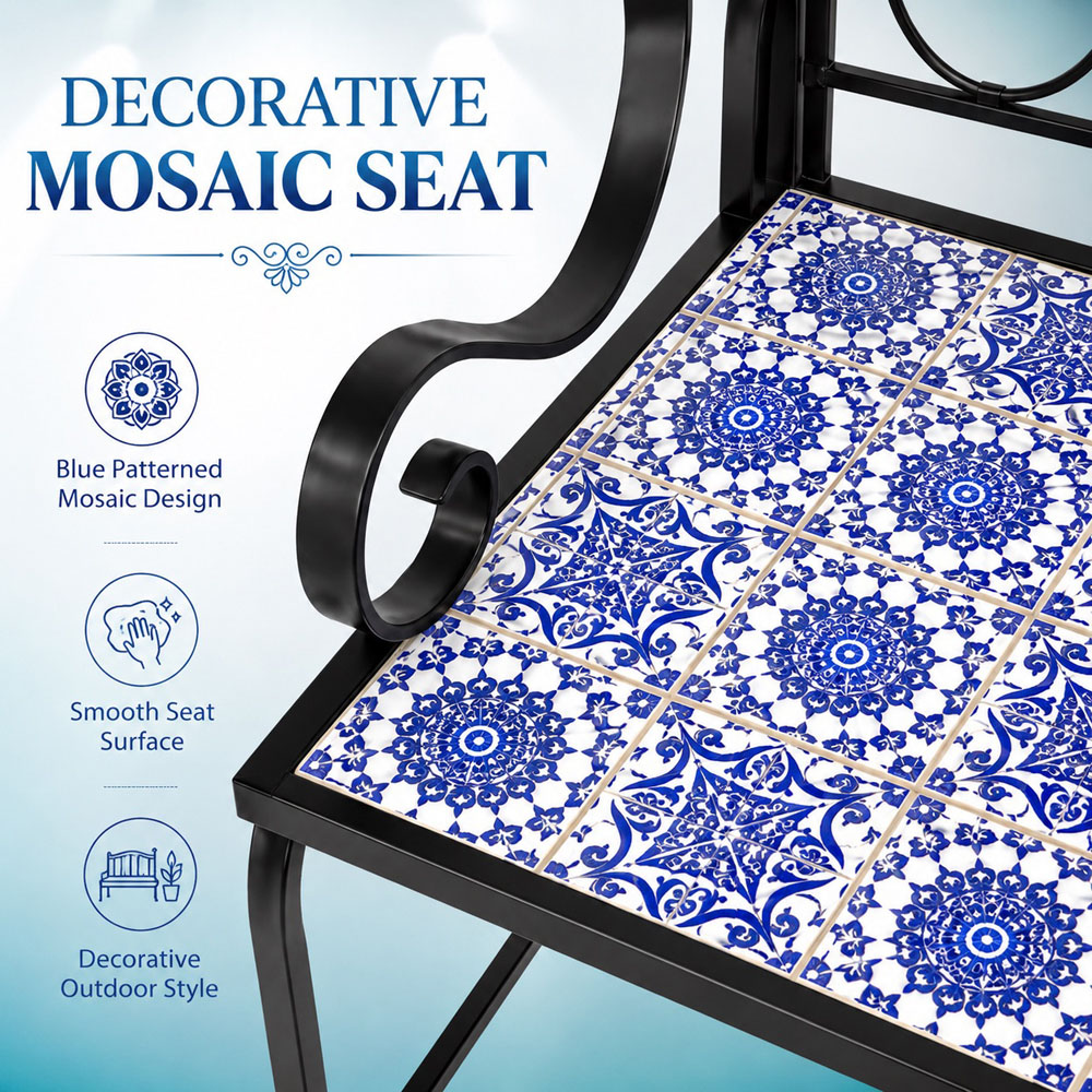 Shatchi Porto Mosaic 2 Seater Garden Bench Image 5