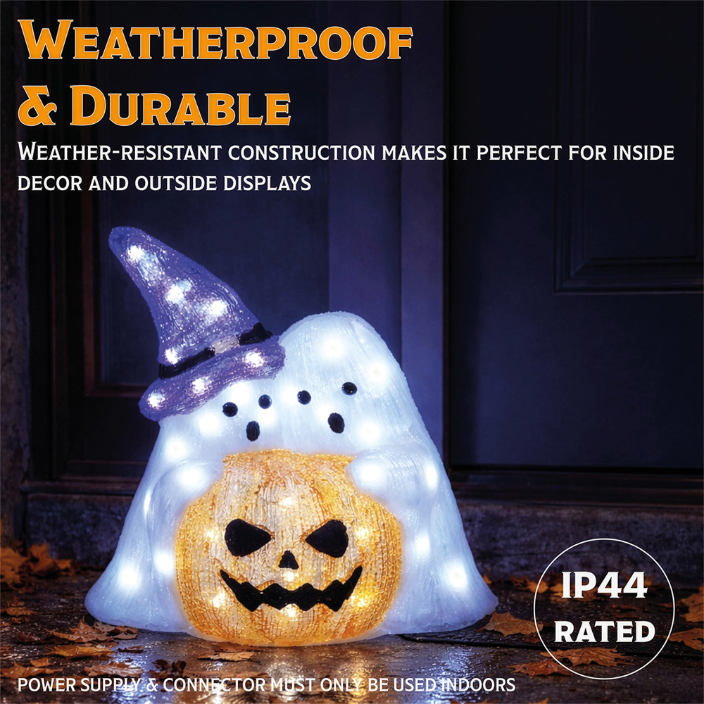 FXLab 50 White LED Pumpkin and Ghost Halloween Decoration 30.5 x 15 x 29.5cm Image 4