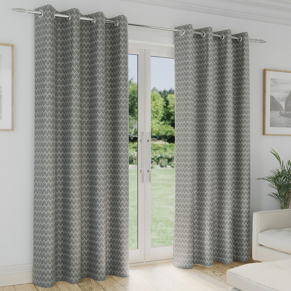 Enhanced Living Aspen Grey Leaf Pattern Thermal Eyelet Curtains 168 x 183cm Image 1